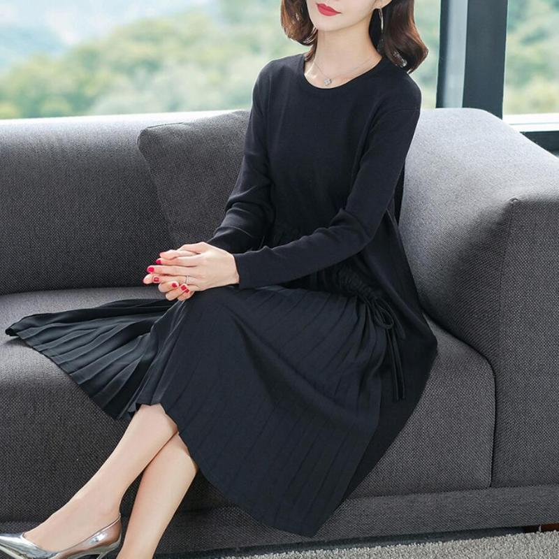 Casual Dresses Spring Women Fashion Knit Dress Long Sleeve Solid Color Lady Irregular Pleated Chiffon Splice Black
Casual Dresses Spring Women Fashion Knit Dress Long Sleeve Solid Color Lady Irregular Pleated Chiffon Splice Black