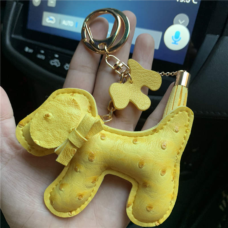 Dog Design Car Keychain Bag Pendant Charm Jewelry Tassel Bow Key Ring Holder for Women Men Fashion PU Leather Animal Key Chain Accessories