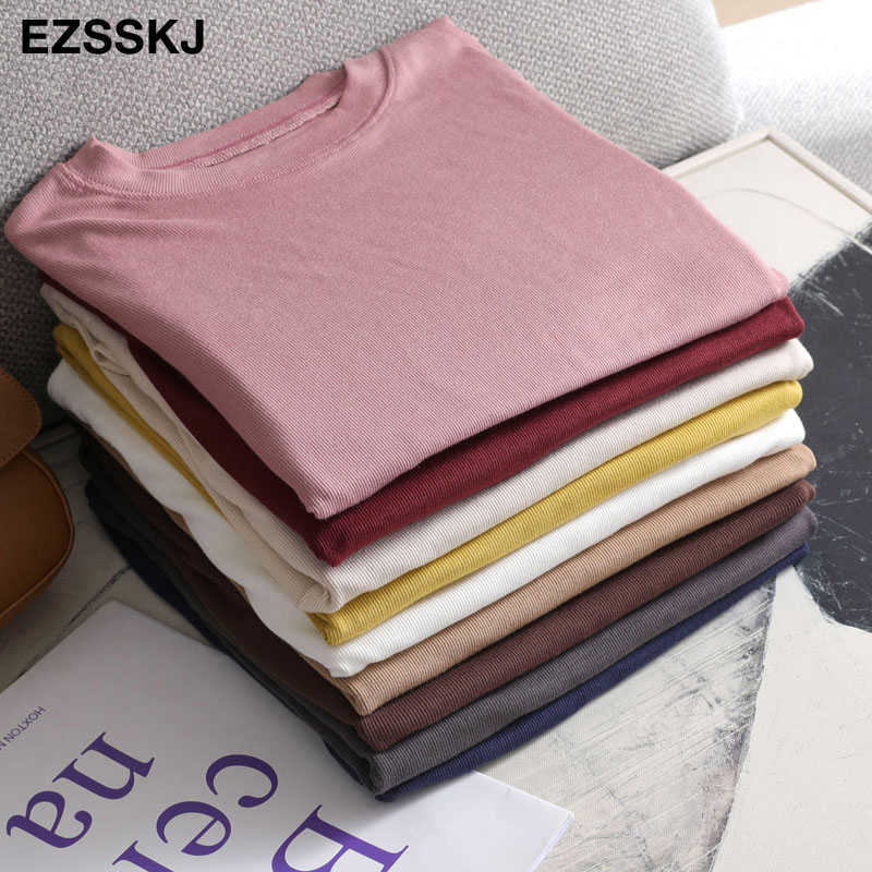 autumn winter bottom cotton long sleeve o-neck T Shirt Women long Sleeve casual basic T shirt solid Color Tee top Female top 210819