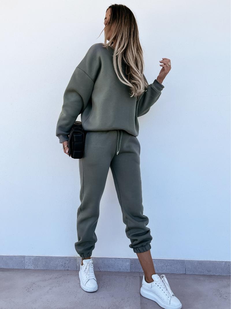 Fashion Women Two Piece Pants Solid Color Full Sleeve Casual Sporty 2 Pieces Tops And Long Pant Tracuits