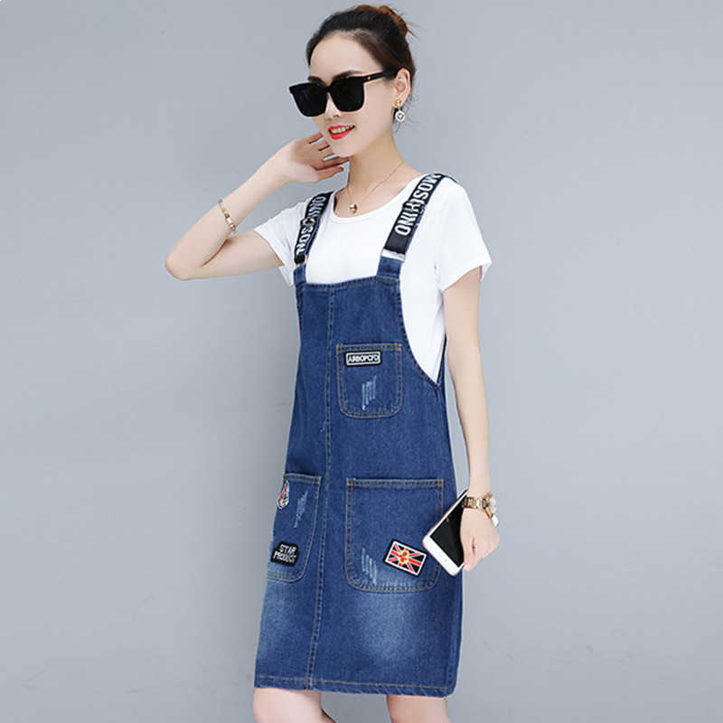 M-3XL Young Girl's Denim Strap Skirt Summer Loose Jeans Camisole Women Cotton Overalls s Female Plus Size 210619