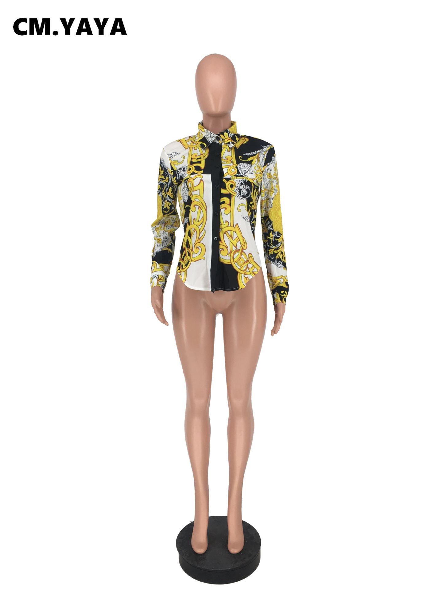 CM.YAYA Women Autumn Vintage Paisley Long Sleeve Blouses and Shirt Streetwear Fashion Button Up Shirts Tops 210225