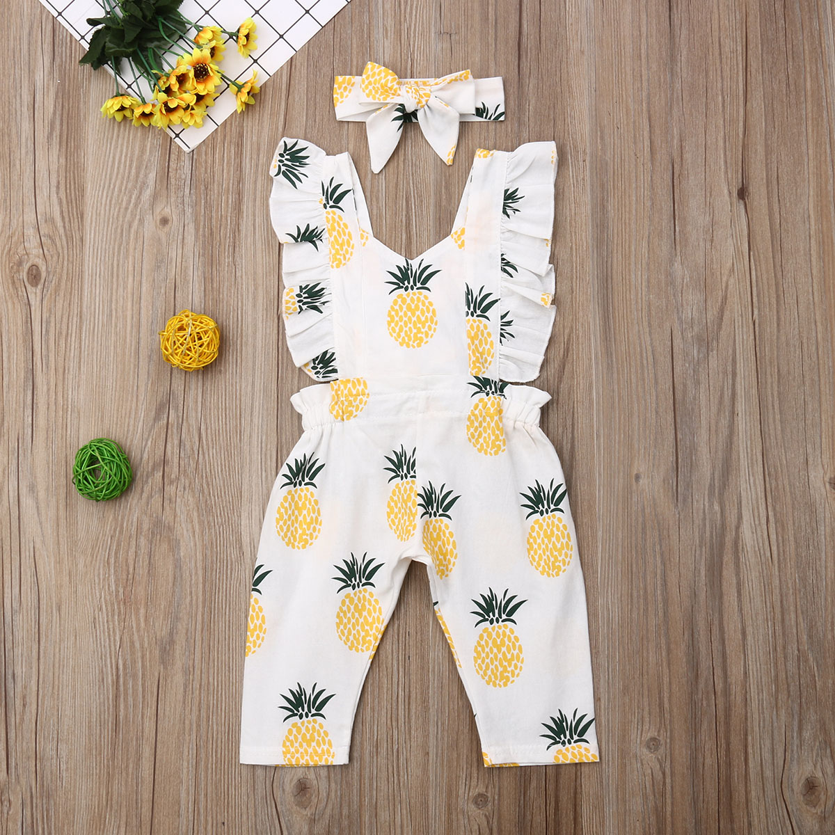 Baby Girls Clothes Newborn Jumpsuits Toddler Sleeveless Ruffle Pineapple Printed Romper Headband Infant Outfits Clothing, As the picture
Baby Girls Clothes Newborn Jumpsuits Toddler Sleeveless Ruffle Pineapple Printed Romper Headband Infant Outfits Clothing, As the picture
