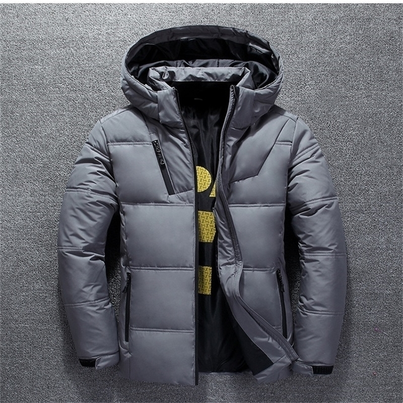 Duck Down Jacket Men Thicken Hooded Long Sleeve Down Zipper Pocket Coat Warm Feather Men Winter Down Jacket Casual Outwear 4XL 201225