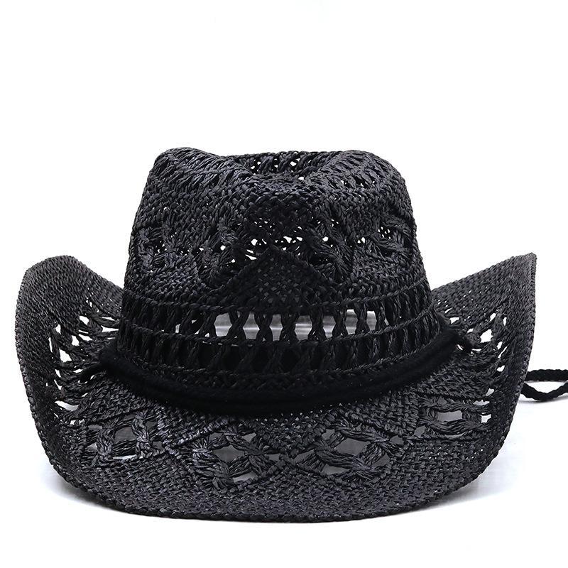 Wide Brim Hats Fashion Hollowed Handmade Cowboy Straw Hat Women Men Summer Outdoor Travel Beach Unisex Solid Western Sunshade Cap3