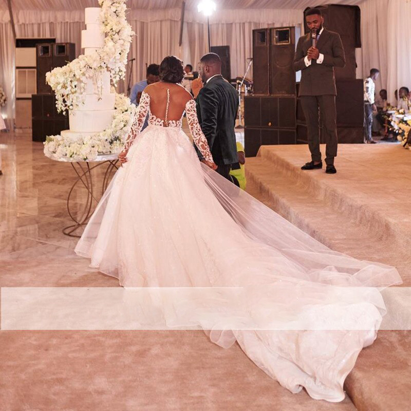 Mermaid Sexy 2021 Split Wedding Dresses With Detachable Train Long Sleeve Beaded Lace Appliqued Bridal Gowns Plus Size Robe De Mariée