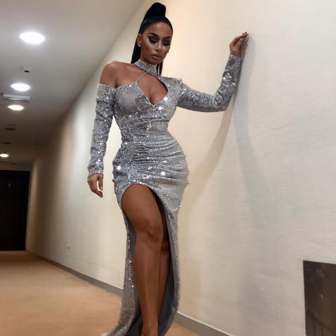 glitter sliver mermaid prom dresses dubai arabic sequins party evening dresses modern sexy side split custom made sweep train robe de marie