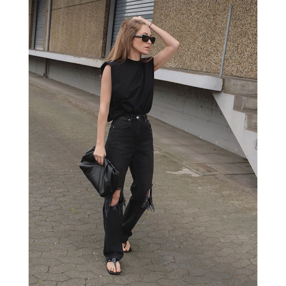 New Summer Women Tops shoulder pads Sleeveless tank 95% cotton pullover basic style Casual Femme T- shirts Ropa Mujer 210306
