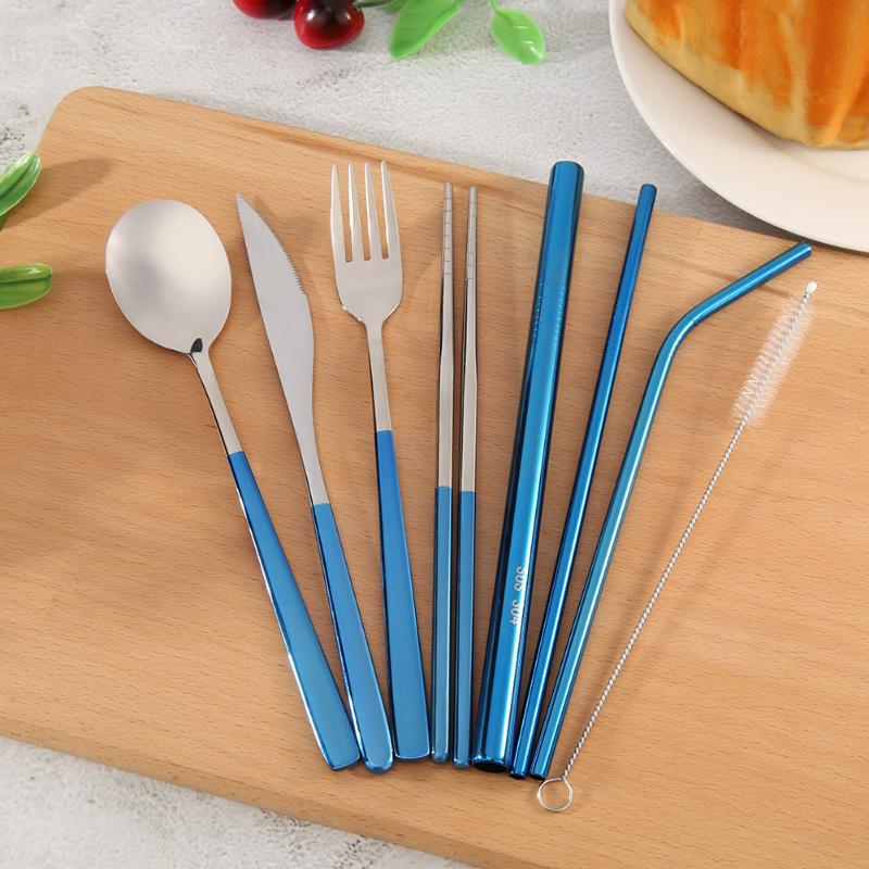 Dinnerware Sets Stainless Steel Cutlery Set Durable Portable Multi-functional Practical Picnic Camping Travel Tableware, Blue
Dinnerware Sets Stainless Steel Cutlery Set Durable Portable Multi-functional Practical Picnic Camping Travel Tableware, Blue