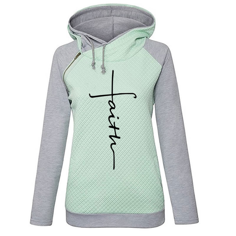 Autumn Winter Patchwork Hoodies Sweatshirts Women Faith Cross Embroidered Long Sleeve Sweatshirts Female Warm Pullover Tops 201112