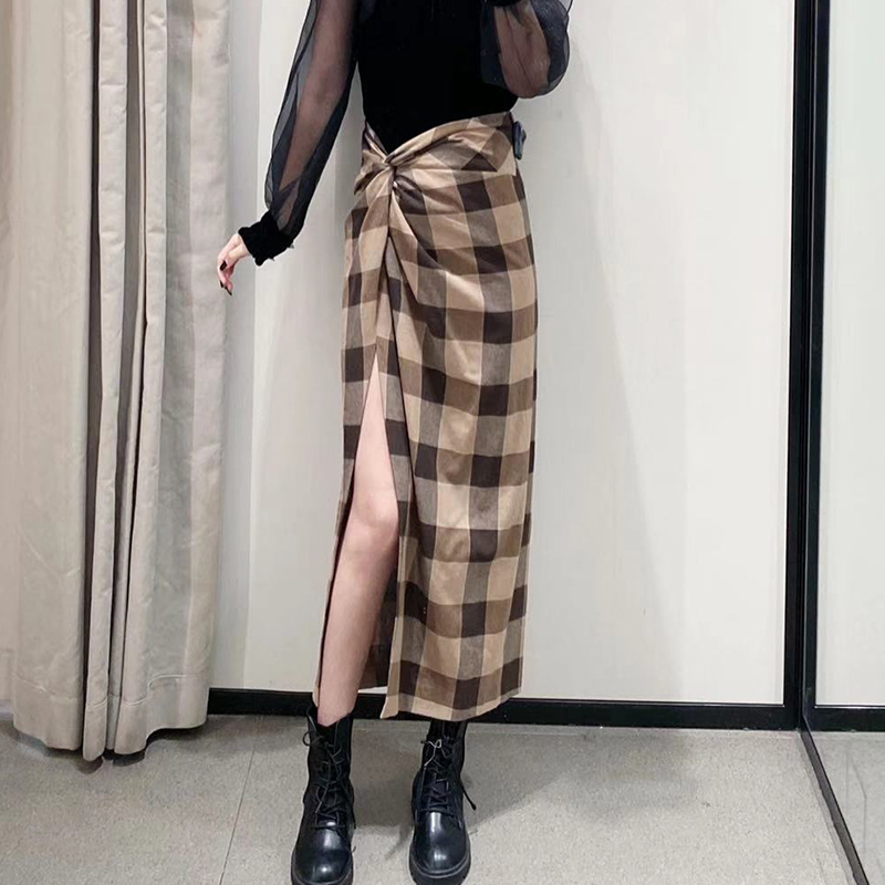 Vintage Elegant Plaid Women Skirts Lady Office Autumn Pencil Long Girls Skirt Female MidCalf Skirts Mujer skirt 210306