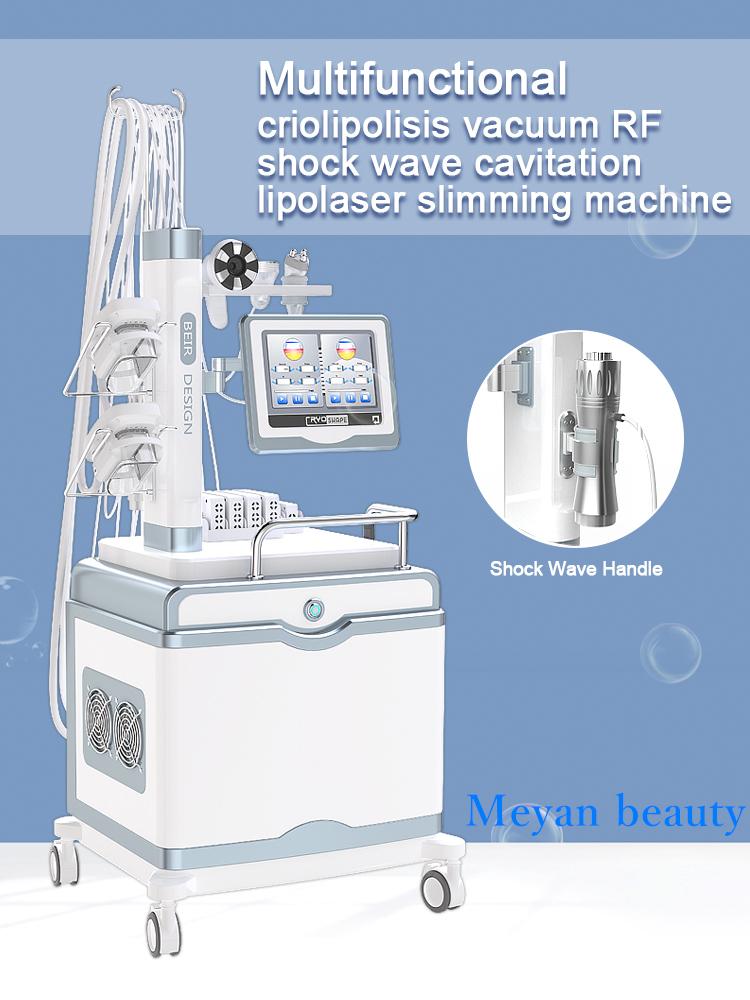 Multifunctional 4 cryotherapy +2 RF+1 Cavitation+6 Lipolaser Paddles Fat Freezing shockwave Machine