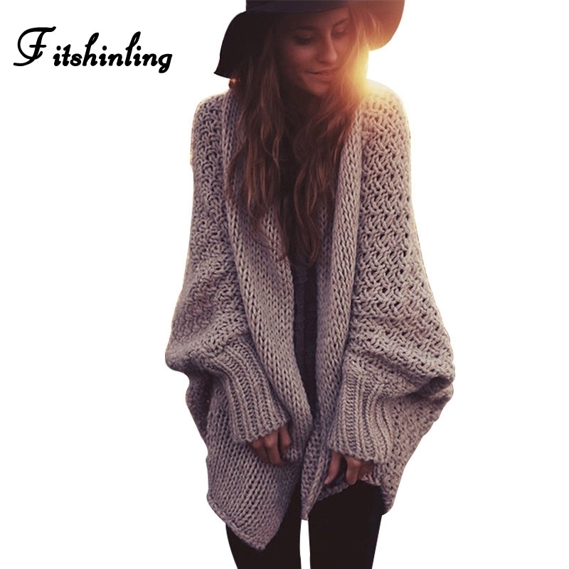 Fitshinling BOHO Winter cardigans for women oversize batwing sleeve sweaters long cardigan female knitted clothes khaki jackets T200319