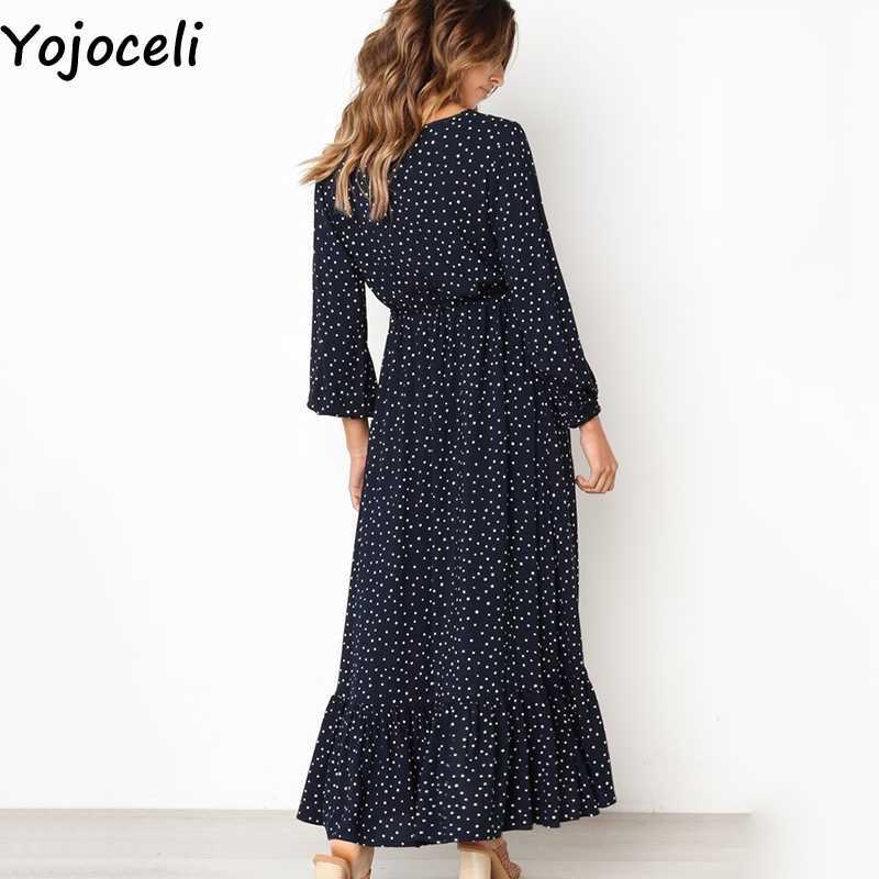 Yojoceli Sexy long ruffle button dres Polka dot sashes summer beach female Casual cool daily maxi vestidos 210609