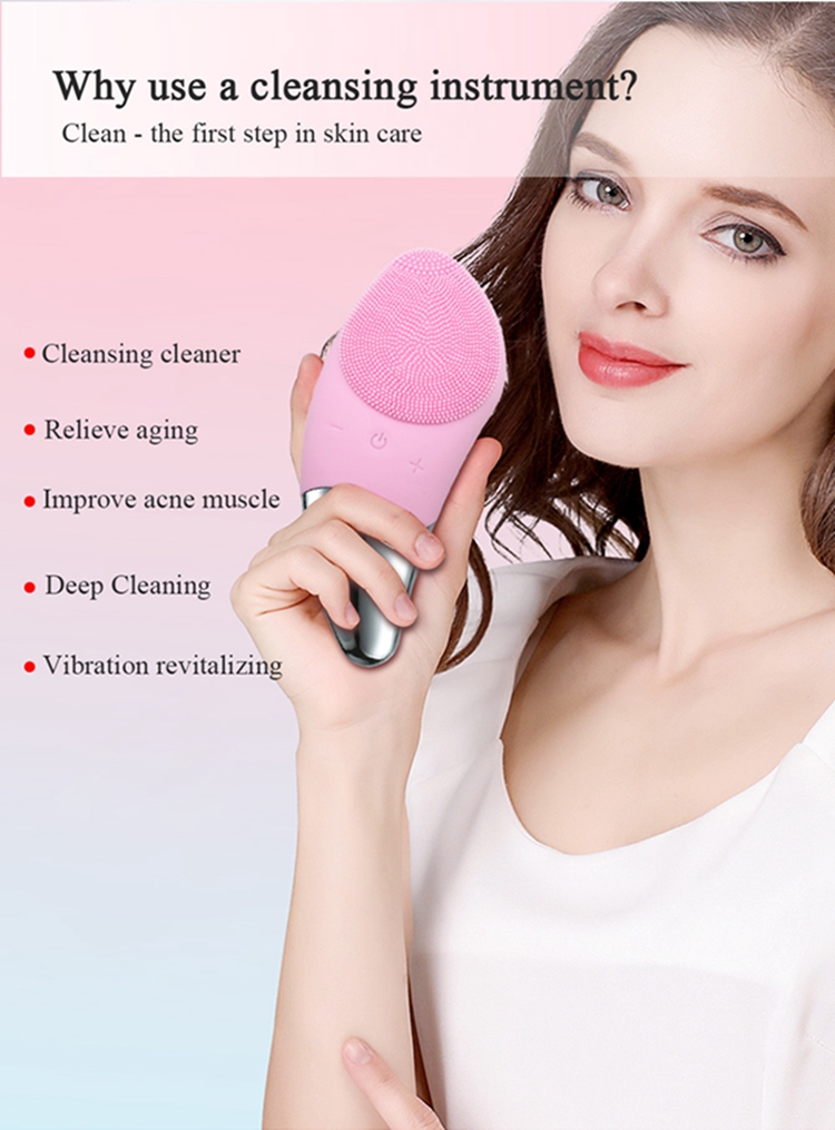 Electric Silicone Face Clean Brush Waterproof Facial Acne Cleansing Beauty Device USB Rechargeable High Frequency Sonic Skin Pore Cleaner and Massage 