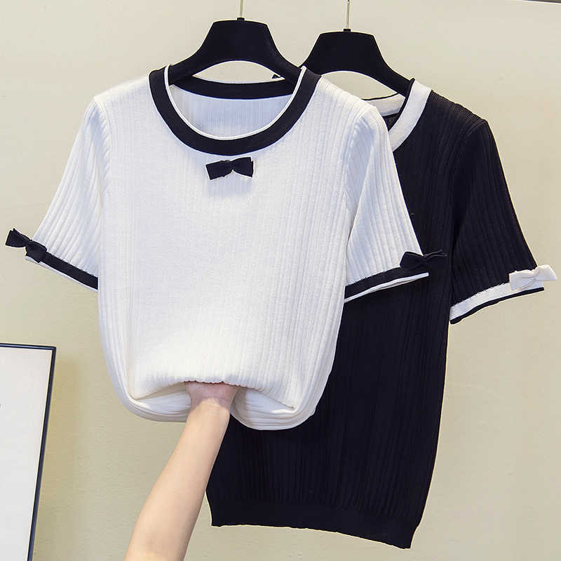 L-4XL plus size women Summer kint bow sweaters pullover loose casual short Patchwork thin basic top T-shirt female 210604, Black
L-4XL plus size women Summer kint bow sweaters pullover loose casual short Patchwork thin basic top T-shirt female 210604, Black