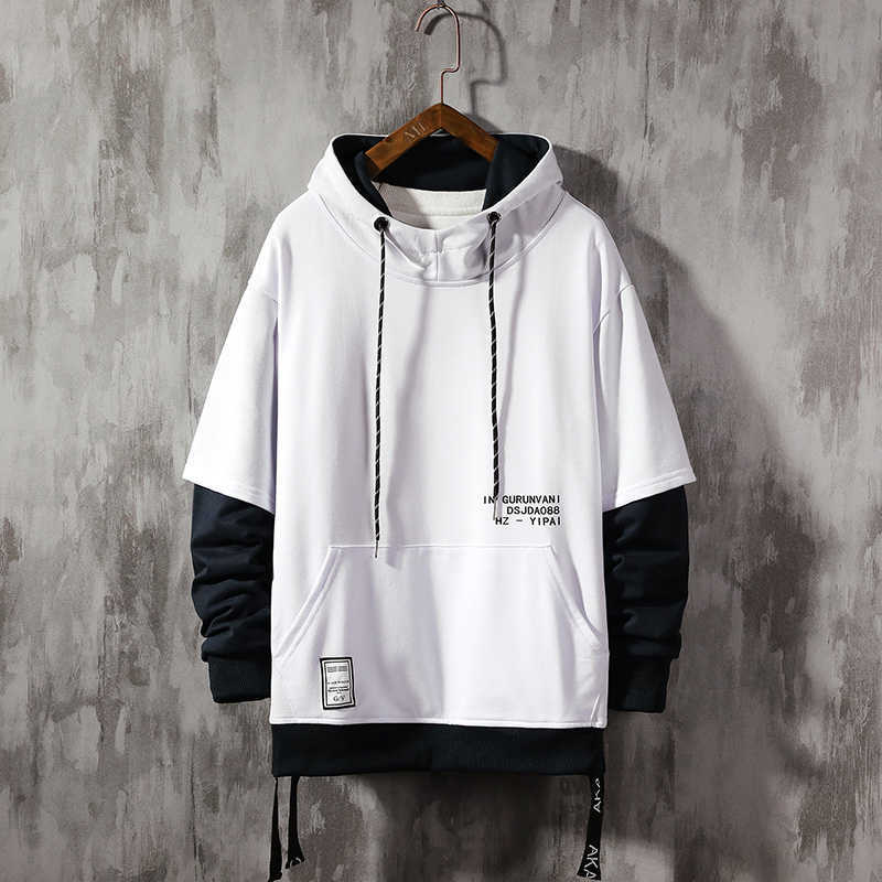 LIFENWENNA Hoodie Sweatshirt Mens Hip Hop Pullover Hoodies Streetwear Casual Fashion Clothes Color Block Hoodie Cotton Tops 210528