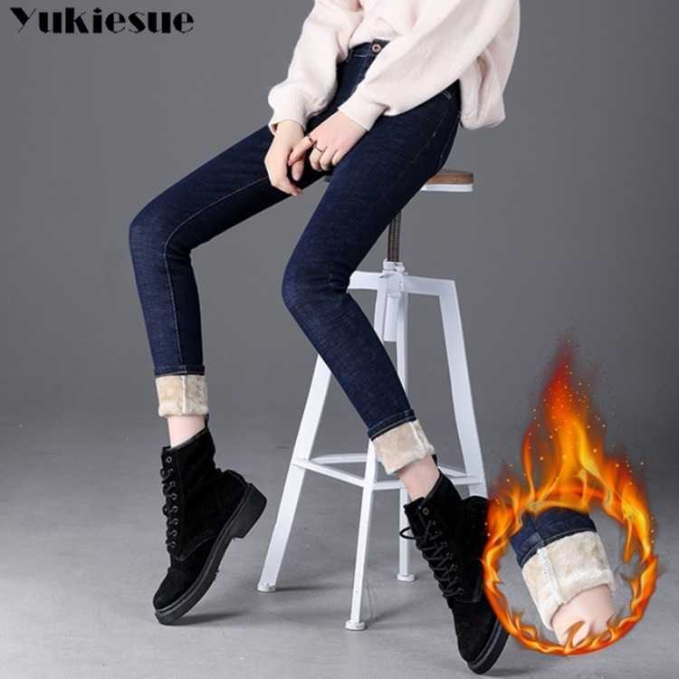 Thick Winter Warm Skinny Jeans for Women Female High Waist Velvet Denim Pants Streetwear Stretch Trousers Plus Size 210922