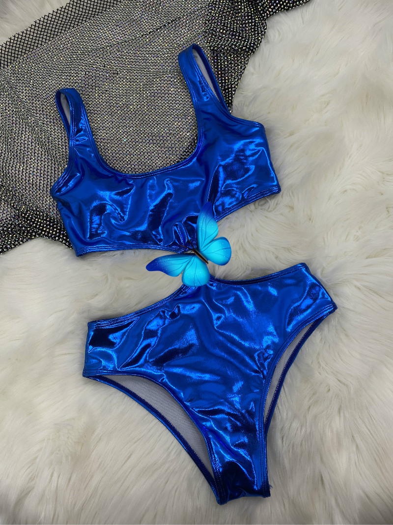 New Leather Swimsuit Bikini Set Women hardware Pad Swimwear Black Blue Fast shipping Bathing Suits Sexy pad tags - view 3