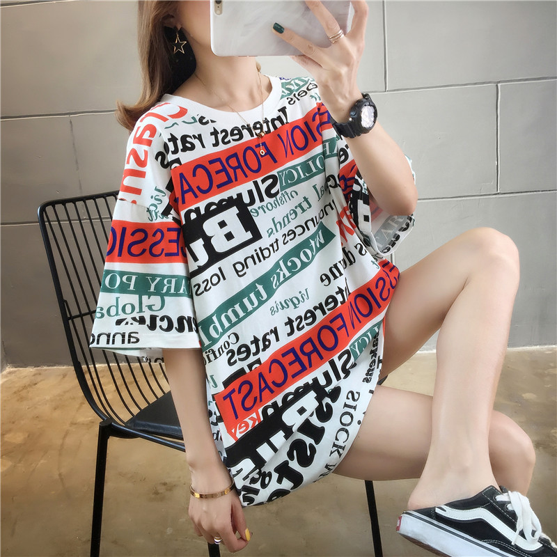 Girl T-shirts Printing Letter Loose Round Neck Top Female Short Sleeve T-shirt For Women Clothing Large Size Women's T shirt New T200614