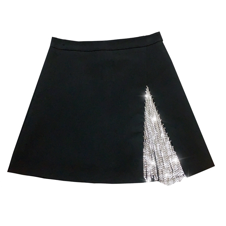 DEAT Summer Arrival Casual Black And White Rhinestones Tassel High Waist A Line Short Skirt Women SE232 210306