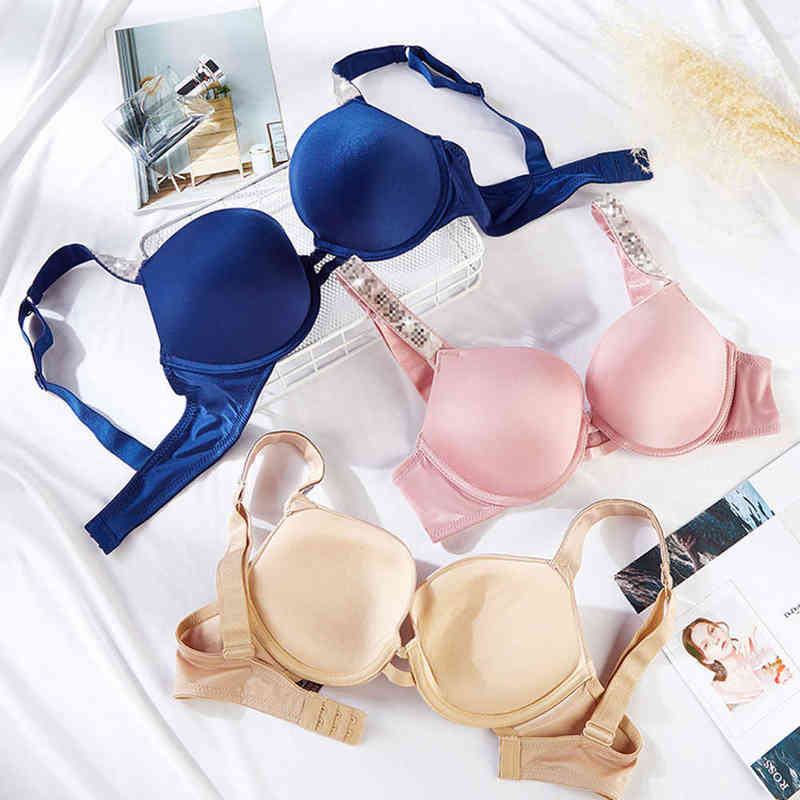 Women's Underwear Set Seamless Bra Female Rhinestone Bralette Top Women Push Up Bra Lingerie BH Brassiere With Adjustable Straps G1227