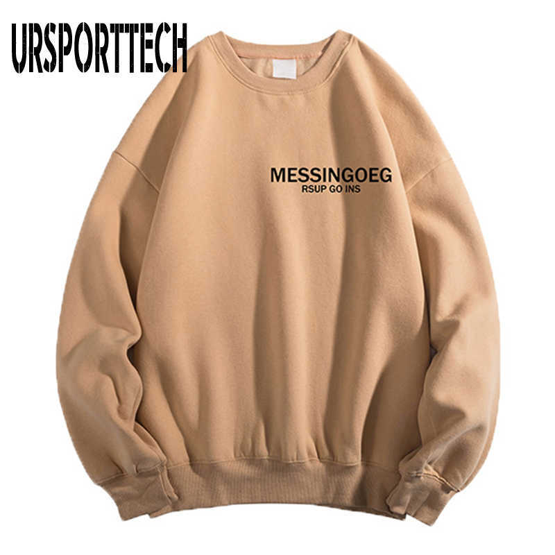 URSPORTTECH Hoodies Men Sweatshirt Autumn Winter Fashion Fleece Hoodie Sweatshirt Men O Neck Long Sleeve Loose Pullover 210528