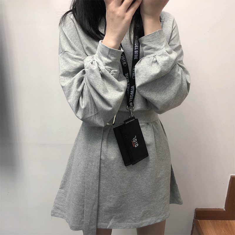 7 Colors Autumn and Winter New Solid Color Longsleeved Long T Shirt Women Female Waist Belt Tshirt Korean Style Tops T200319