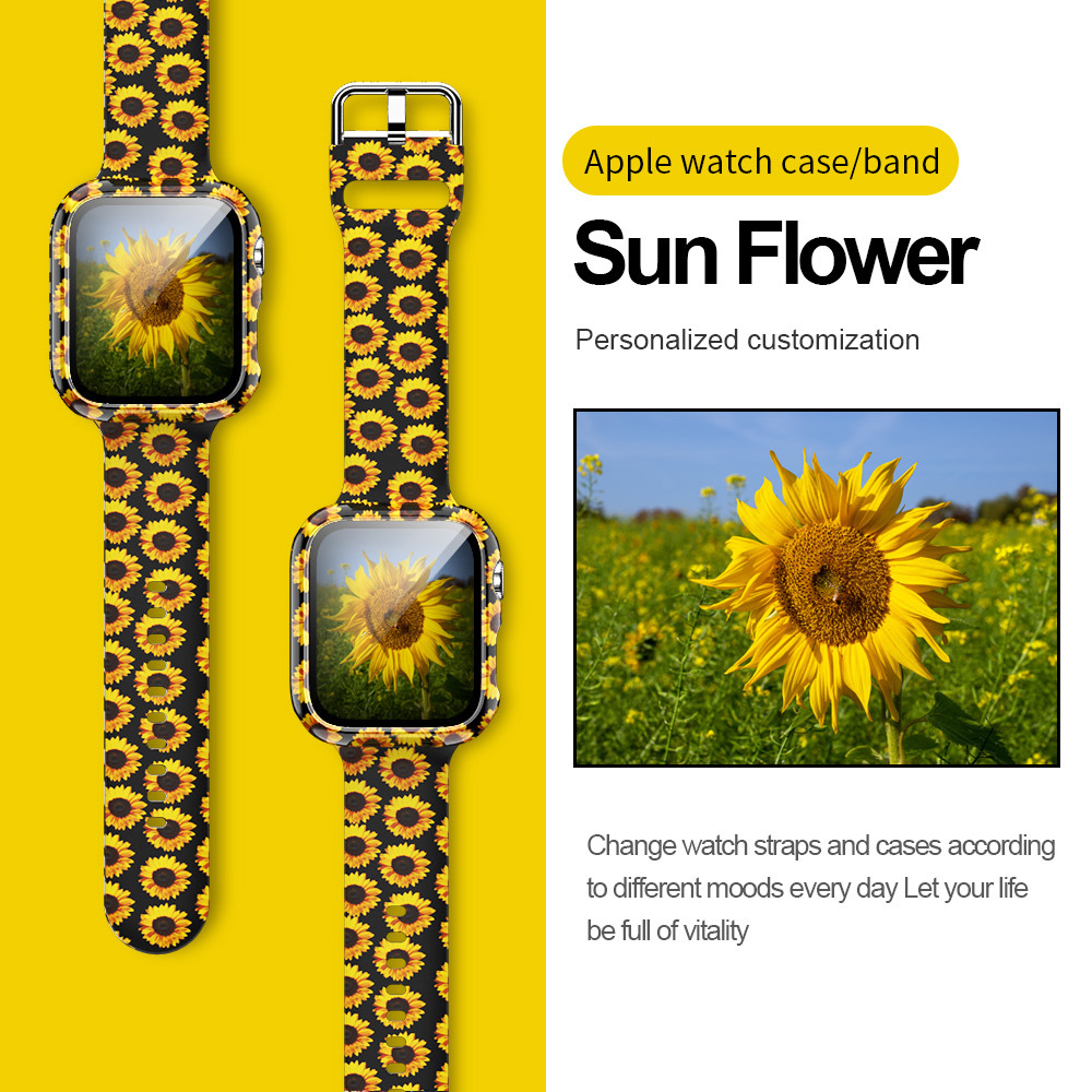 Leopard Rose Skull Printing Silicone Straps With Protective Cases Replacement Bracelet Wrist Bands for Apple watch Series 6 5 4 3 2 1 SE free shipping