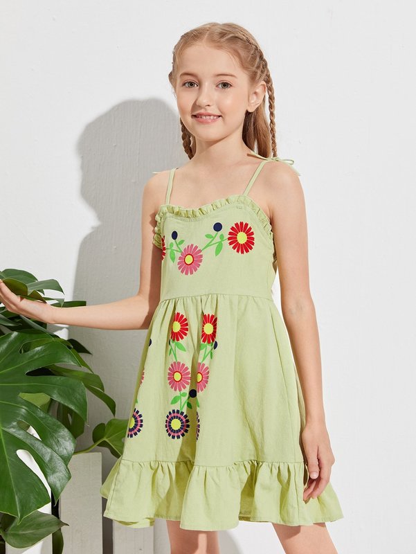 Girls Frill Trim Floral Print Cami Dress SHE