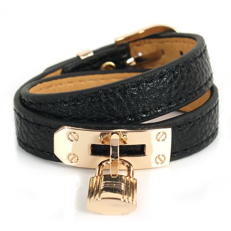 56 fashion personality Kelly double circle hanging lock belt buckle leather bracelet, Black
56 fashion personality Kelly double circle hanging lock belt buckle leather bracelet, Black