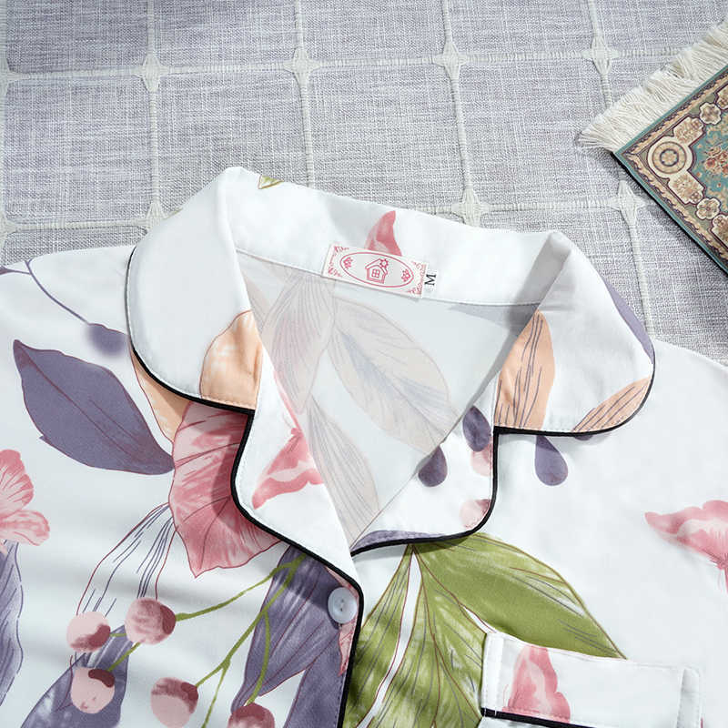 Spring Autumn Women's pajamas 100%Viscose long sleeves trousersset woman 2 pieces Sleepwear women's Floral Printed 210928