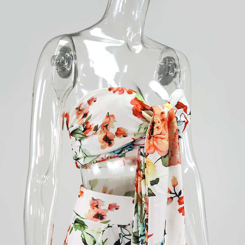 Colysmo Sexy Two Piece Set Women Summer Knotted Crop Top Wide Leg Long Pants 2 Sets Floral Print Casual Clothes 210527