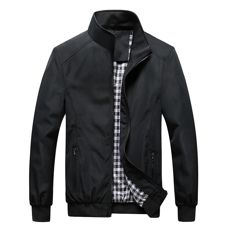 

Quality Bomber Solid Casual Jacket Men Spring Autumn Outerwear Mandarin Sportswear Mens Jackets for Male Coats -5XL 6XL 7XL, Black