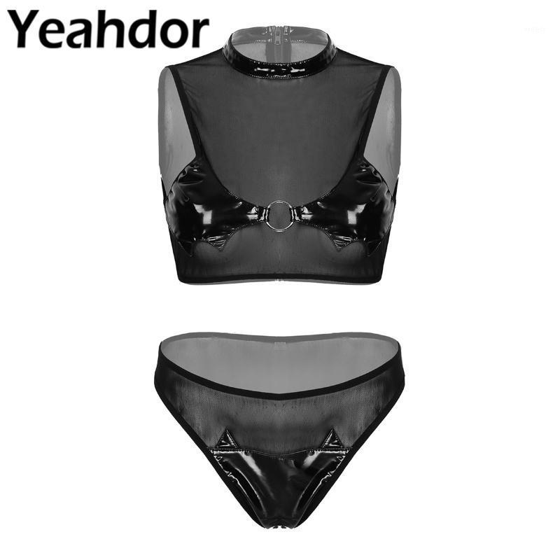 Women Sexy Patchwork Lingerie Suit See-through Mesh Patent Leather Role Play Costume Mock Neck Sleeveless Tops With Briefs Set Bras Sets, Black
Women Sexy Patchwork Lingerie Suit See-through Mesh Patent Leather Role Play Costume Mock Neck Sleeveless Tops With Briefs Set Bras Sets, Black
