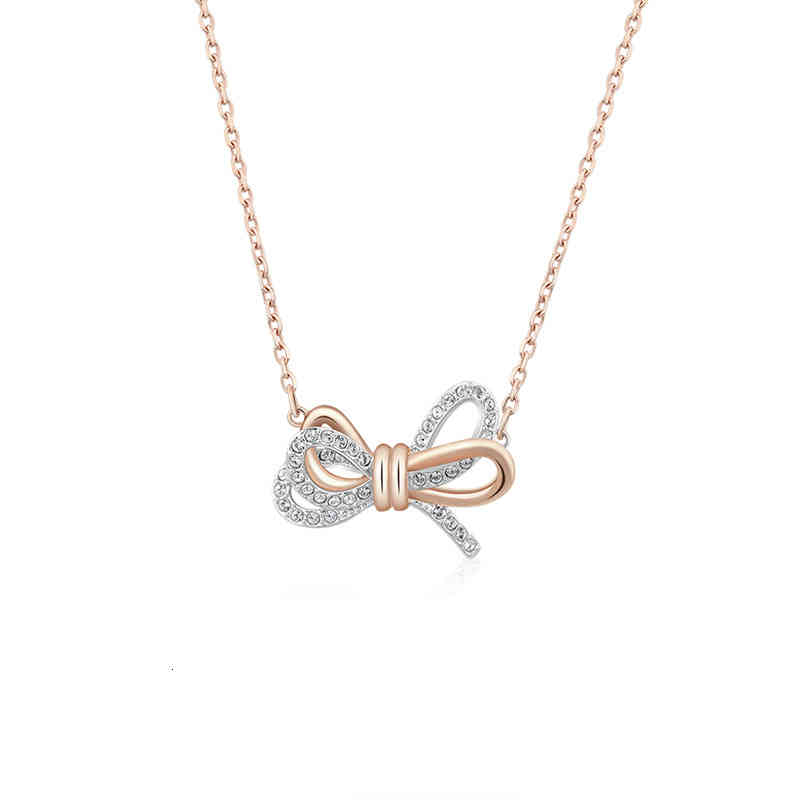 Shijia Necklace Two Color Bow Crystal Diamond Trend Simple High Quality Clavicle Chain Female
