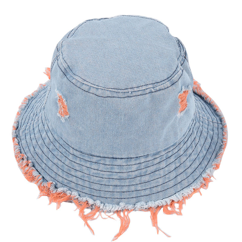 Women's Denim Hats with Hole Cowboy Fisherman Caps Korean Casual Rough Edge Basin Hat Tide Couple Sun