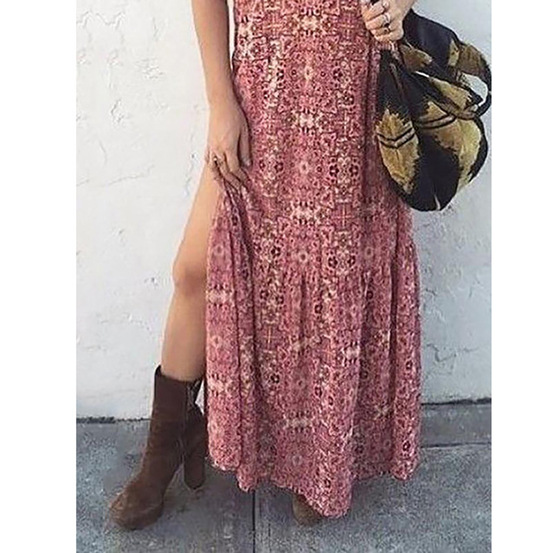 Women Dress Printed Bohemia Sexy Long Print Floral Maxi es Sleeve Split Loose Plus Size es 210513