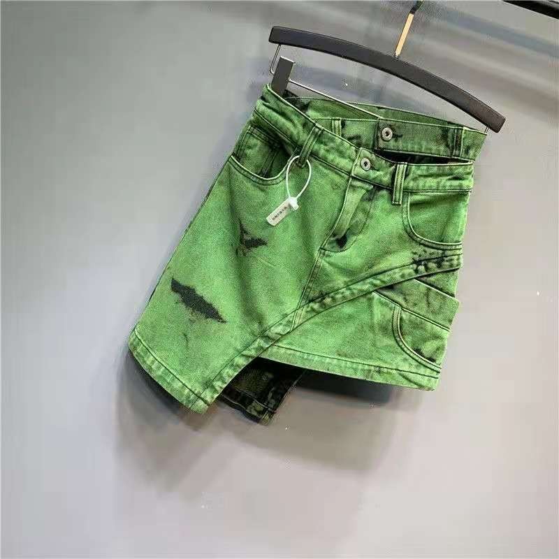 Arrival Summer European Style Women High Waist A-line Skirt Asymmetrical Cotton Denim Above Knee, Mini Skirts W336 210512