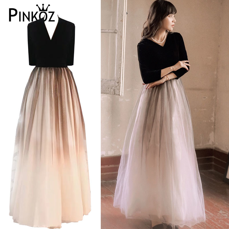 Elegant black V-neck Dress Gradient backless sequins party event dress Women Formal Event Vestidos 210421