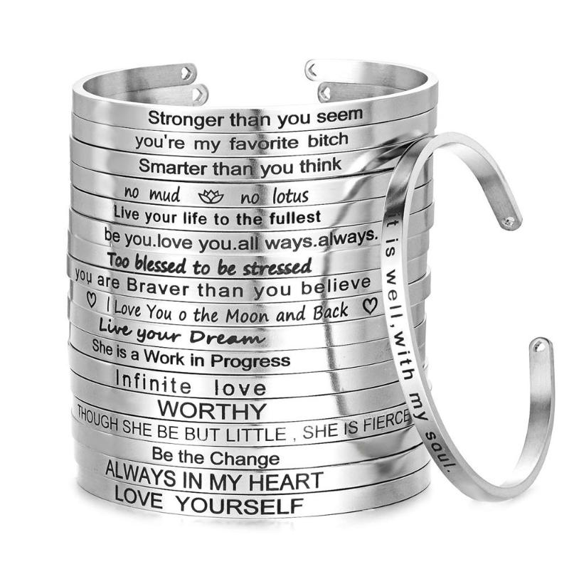 Bangle Stainless Steel 7mm Band Engraved Positive Inspirational Quote Mantra For Women SL-151
Bangle Stainless Steel 7mm Band Engraved Positive Inspirational Quote Mantra For Women SL-151