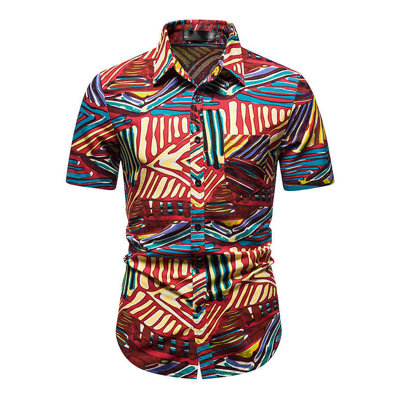 Print Shirts Men Beach Casual Holiday Hawaiian Shirt Mens African Dashiki Ethnic Oversized Short Sleeve Camisas Cosy Streetwear 210524