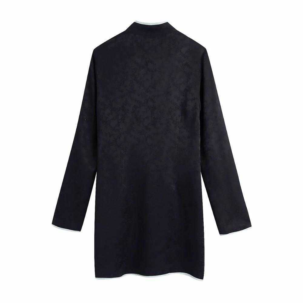 Women Embroidery Jacquard Dress Chinese Style Long Sleeves Cropped Women Dress Chic Fashion Vintage Cheongsam 210709