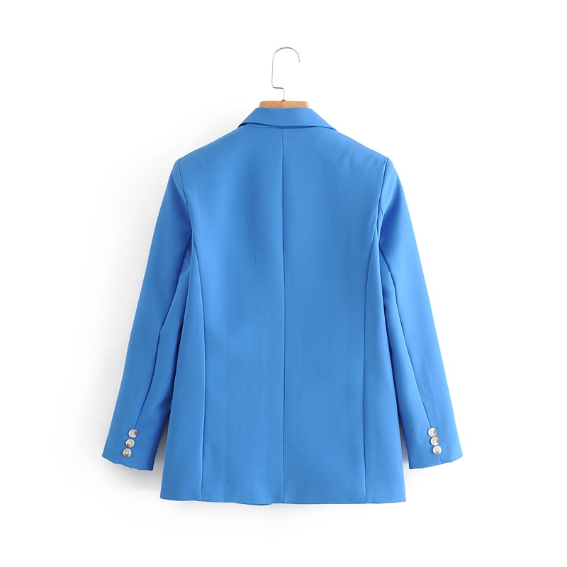 Blue women elegant notched collar blazer fashion ladies long sleeve button jackets suits casual female suit girls chic 210430