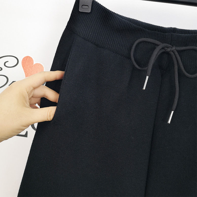 Nomikuma Winter Thick Causal Knitted Harem Pants Lace Up Waist Women Trousers Korean Colourful Striped Sweater Pants 6D619 210427