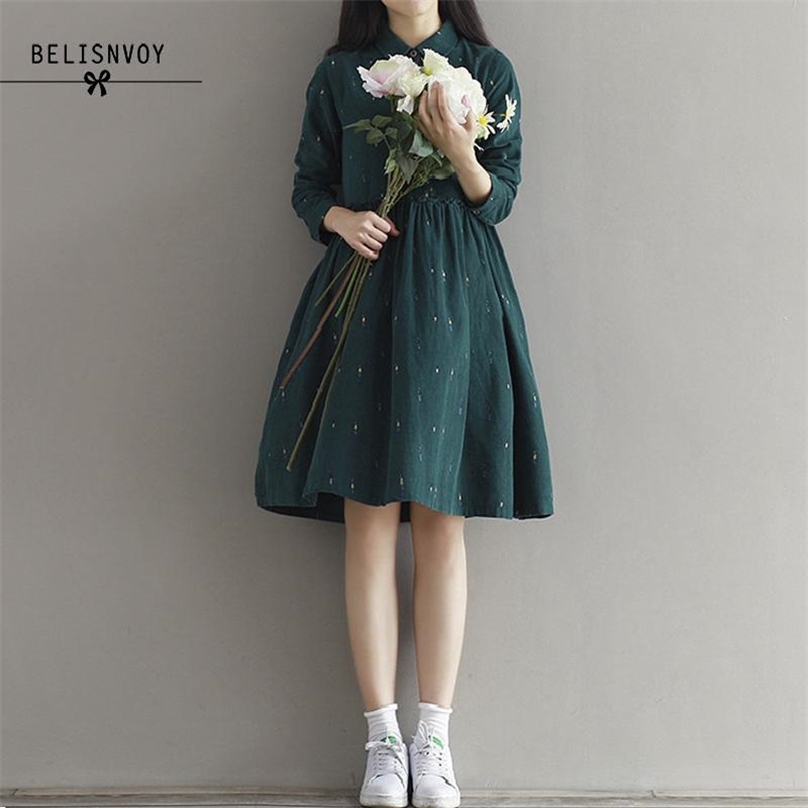 Autumn Women Dresses Turn-down Collar Character Long Sleeve Casual Loose Vestidos Femininos Corduroy Green Vintage Dress 210520, Navy blue
Autumn Women Dresses Turn-down Collar Character Long Sleeve Casual Loose Vestidos Femininos Corduroy Green Vintage Dress 210520, Navy blue