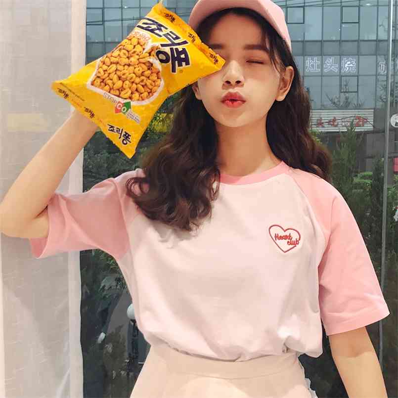 Summer Soft Letter Heart Embroidered Patchwork Cute Fresh College Wind Short Sleeve Female T-shirts 210708, Pink
Summer Soft Letter Heart Embroidered Patchwork Cute Fresh College Wind Short Sleeve Female T-shirts 210708, Pink