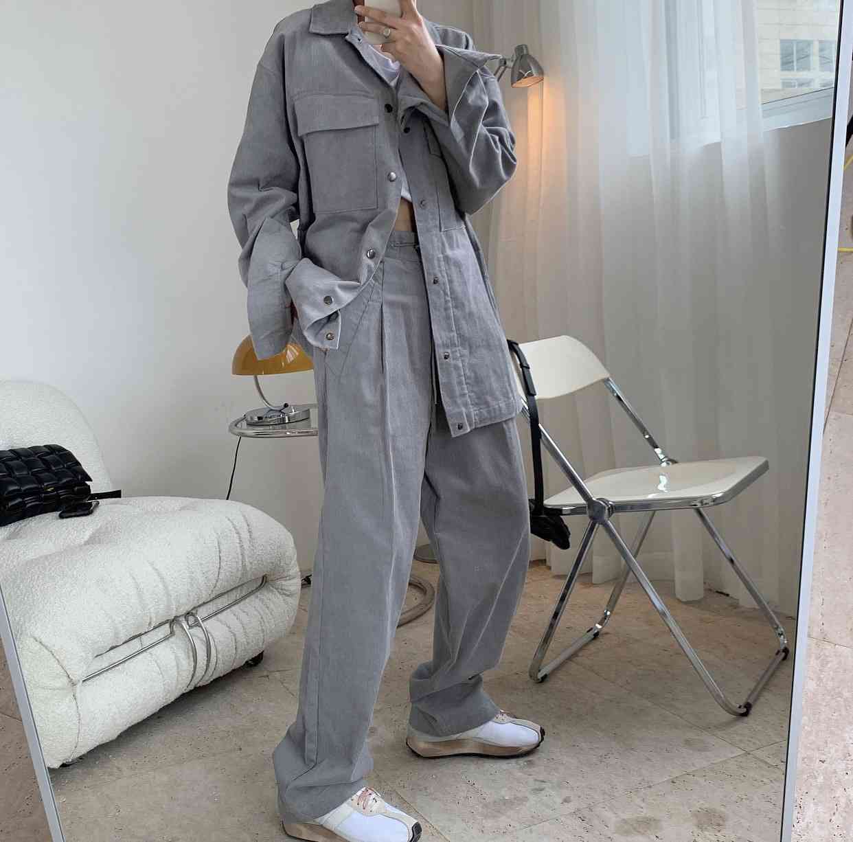 DEAT Loose Jacket New Stand Collar Long Sleeve Women Gray Patchwork Pockets Single Breasted Coat Fashion Tide Summer 7E0493 210428