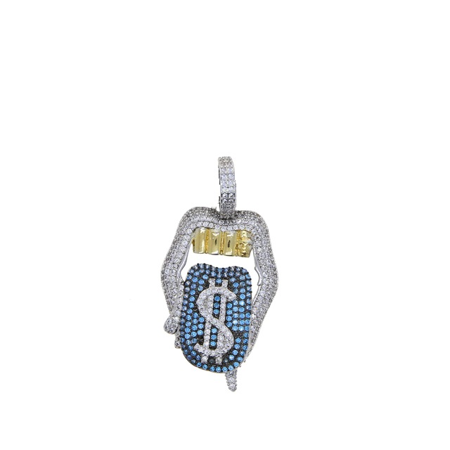 New All Hallows' Day Gift pendant Jewelry For Women Iced Out Bling CZ Tennis Chain Tongue Pendant Drip Dollar Lip Necklace