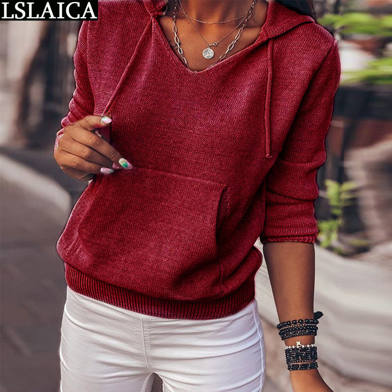 Casual Hoodies Sweatshirt Women Long Sleeve Pocket Drawstring Female Tops Fashion Solid Loose Pullovers Streetwear Woman 210520